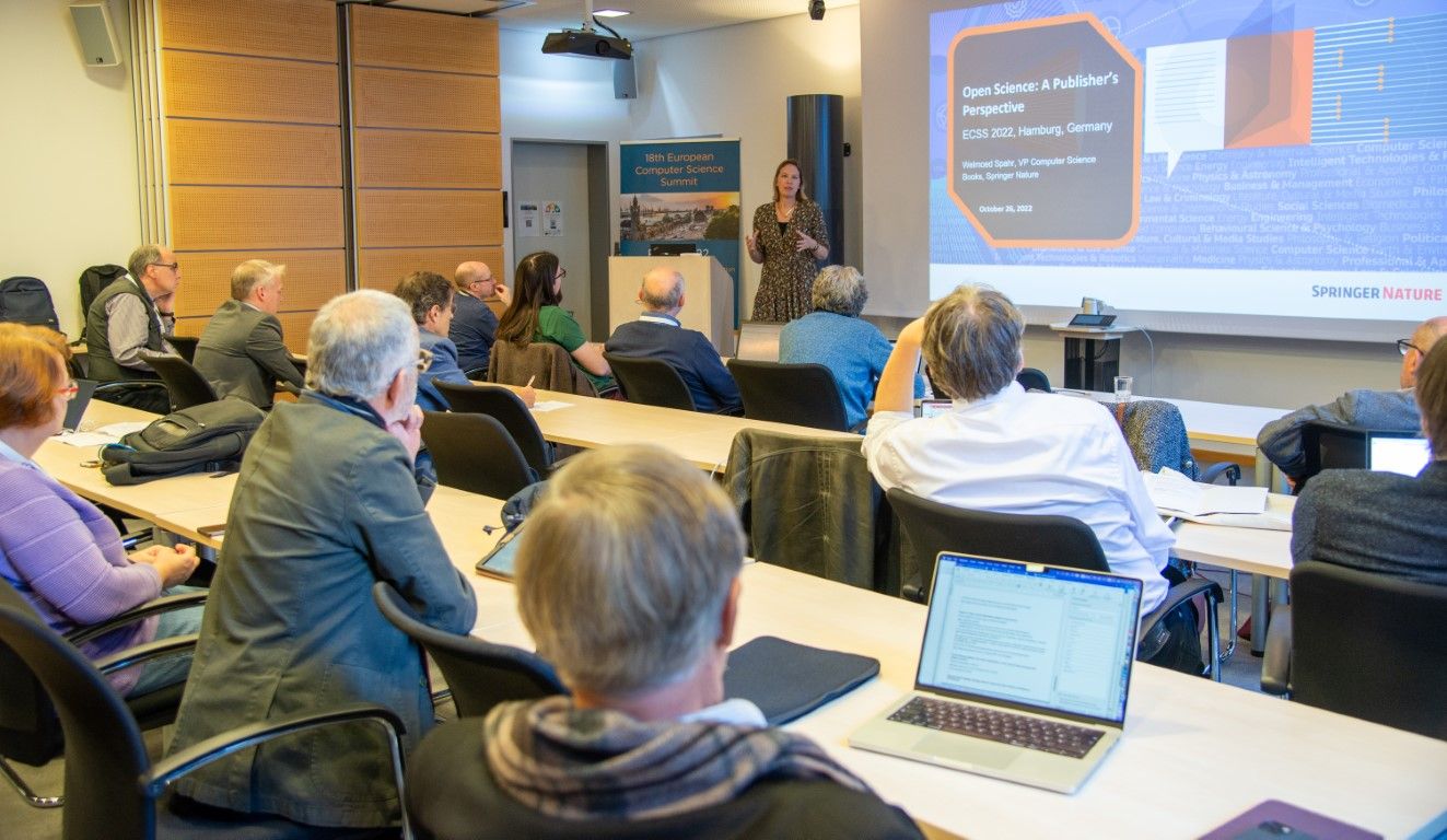 Welmoed Spahr, Apress/Spring Nature Books Group, presenting at the Open Science Workshop